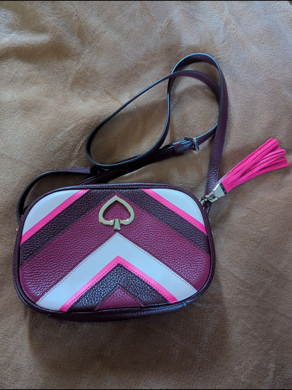 Kate Spade Pink Burgundy Chevron Crossbody Bag